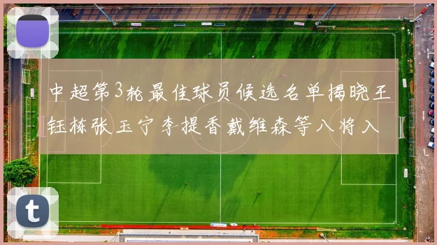 中超第3轮最佳球员候选名单揭晓王钰栋张玉宁李提香戴维森等八将入围
